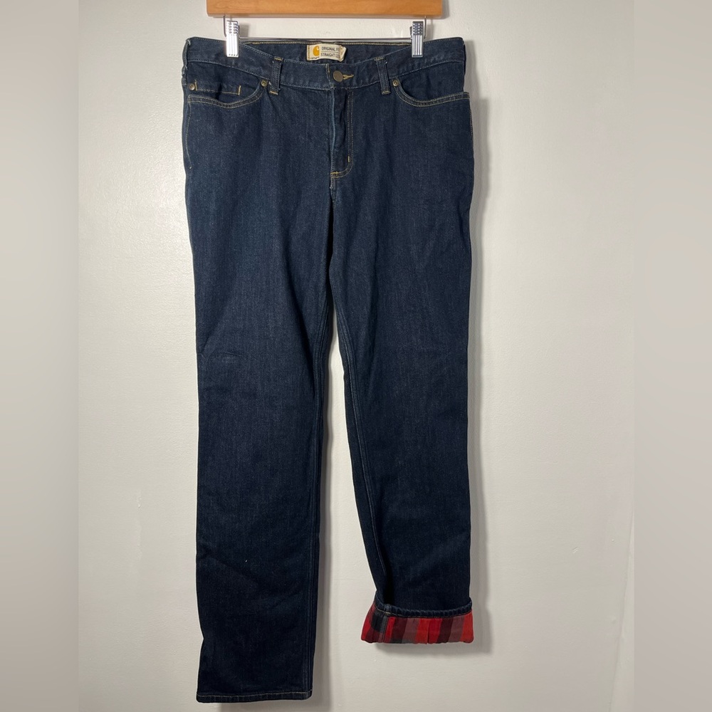 Carhartt Original Fit Straight Leg Blaine Flannel Lined Jeans women’s size 12T